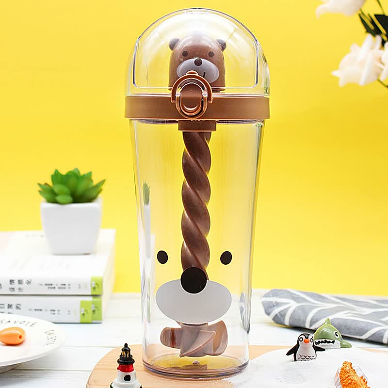 Manual Mixing Cup Cartoon Straw Plastic Cup