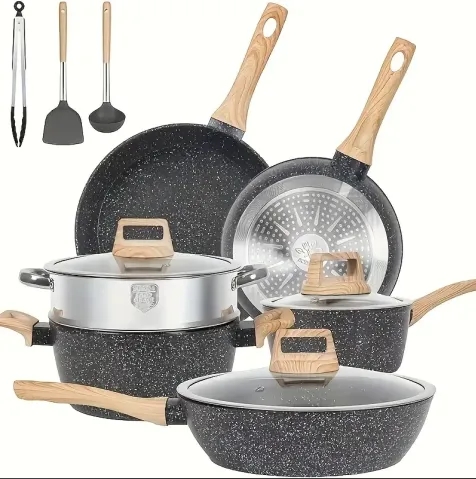 💝Buy 2 sets get 1 set free 💝12 piece cookware set, non-stick cookware set, induction cooker non-stick granite cooking set