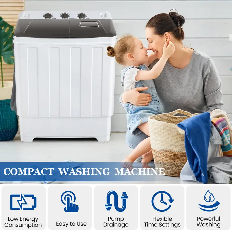 17.6Lb Large Capacity Portable Twin Tub Washing Machine