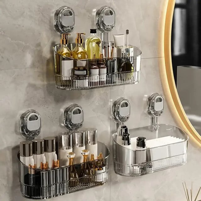 Shower Rack Suction Cup Transparent Bathroom Organizer Multi-functional