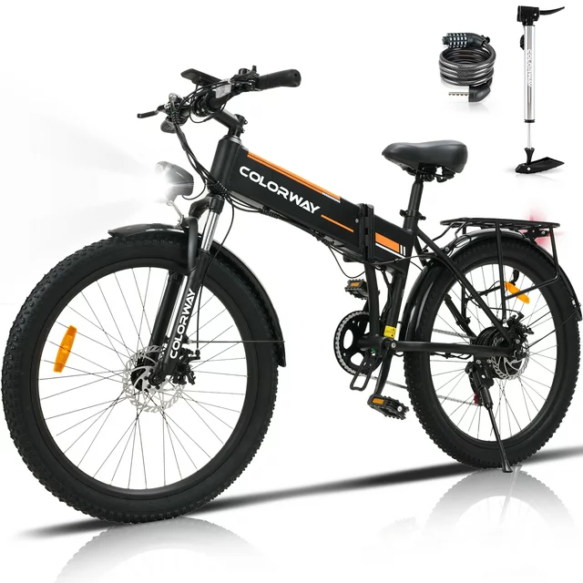 Buy one get two free 🔥COLORWAY 26 folding electric bicycle, 500W/12AH/36V rechargeable battery, lightweight aluminum alloy electric bicycle, top speed up to 19.99MPH