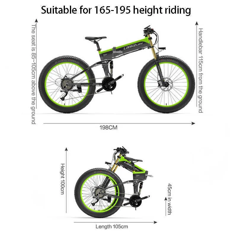 48V 1000W 17.5AH Electric Bike Battery Foldable Ebike LANKELEISI XT750Plus Shimano 27-Speed Mountain Snow Bike