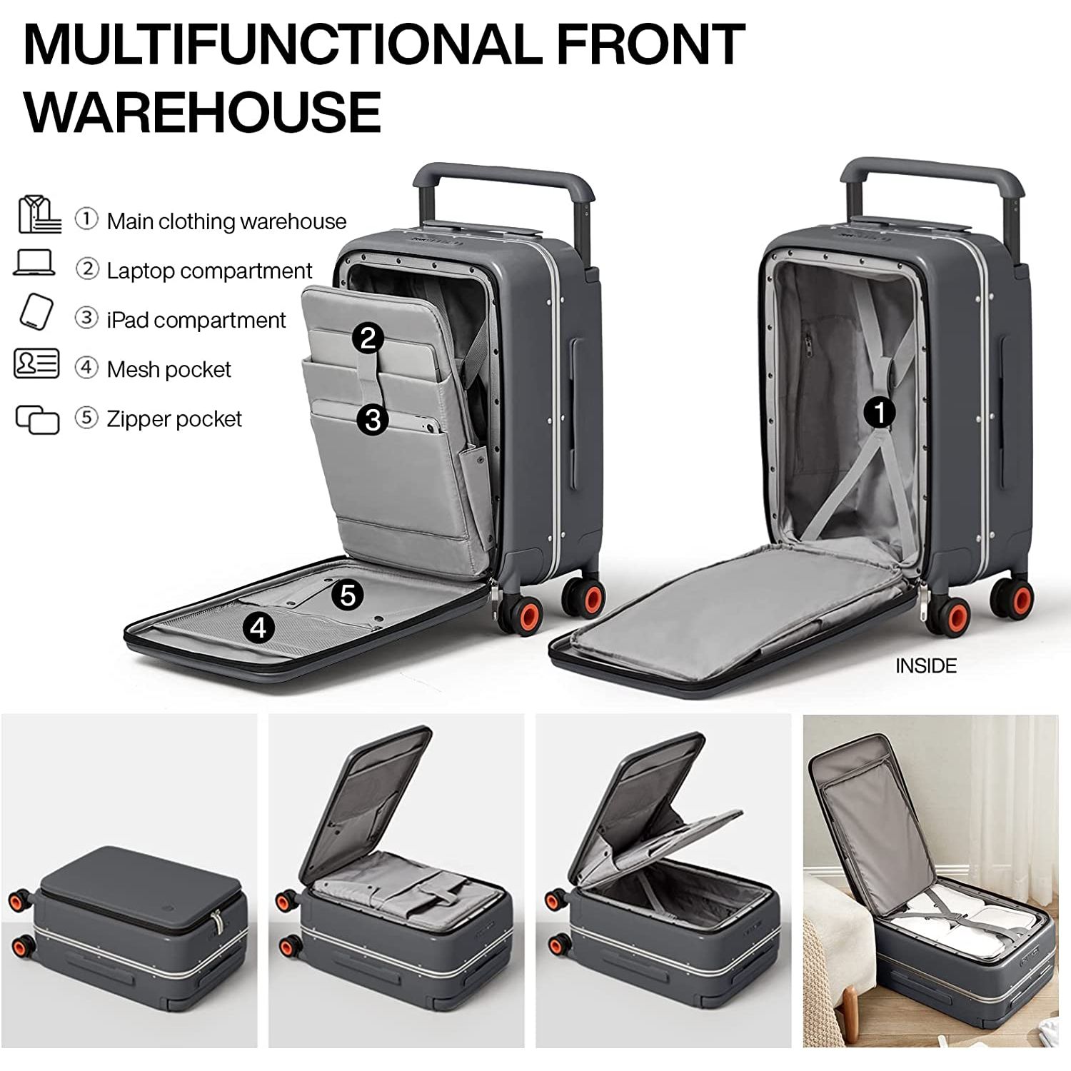 Luggage Wide Handle Luxury Design Rolling Travel Suitcase PC Hardside with Aluminum Frame Hollow Spinner Wheels, with Cover