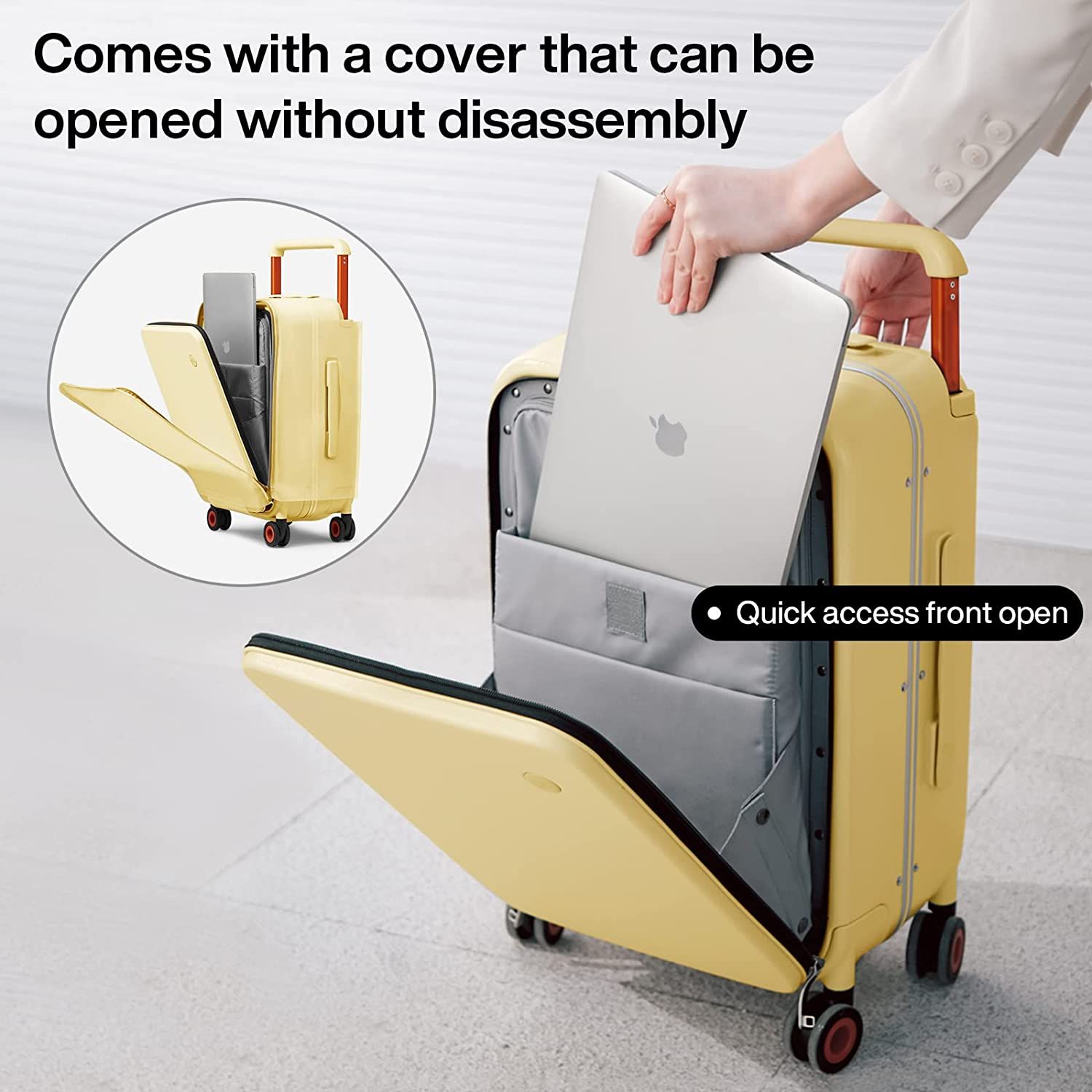 Luggage Wide Handle Luxury Design Rolling Travel Suitcase PC Hardside with Aluminum Frame Hollow Spinner Wheels, with Cover