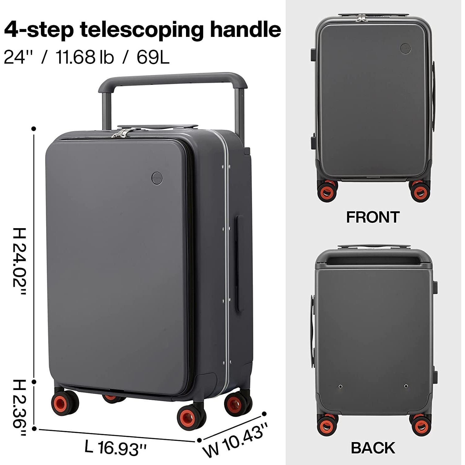 Luggage Wide Handle Luxury Design Rolling Travel Suitcase PC Hardside with Aluminum Frame Hollow Spinner Wheels, with Cover