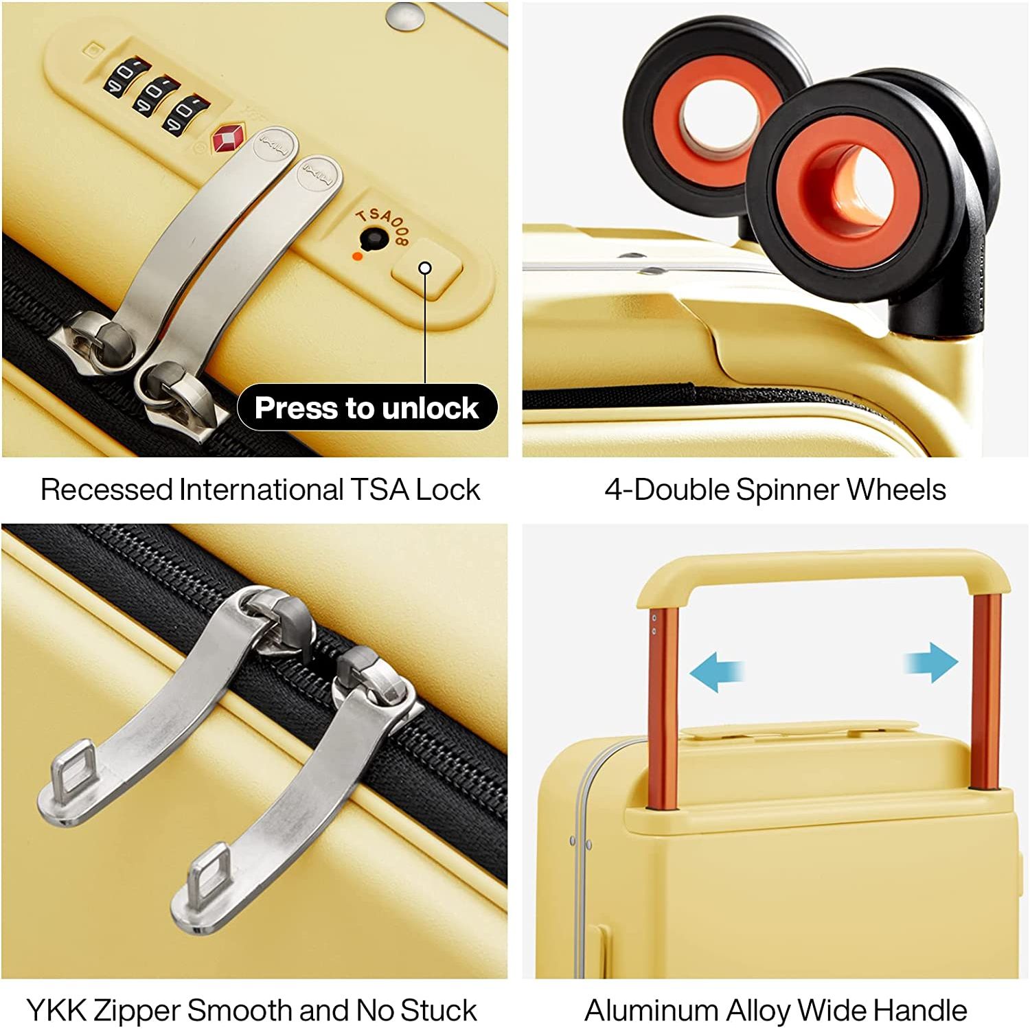 Luggage Wide Handle Luxury Design Rolling Travel Suitcase PC Hardside with Aluminum Frame Hollow Spinner Wheels, with Cover