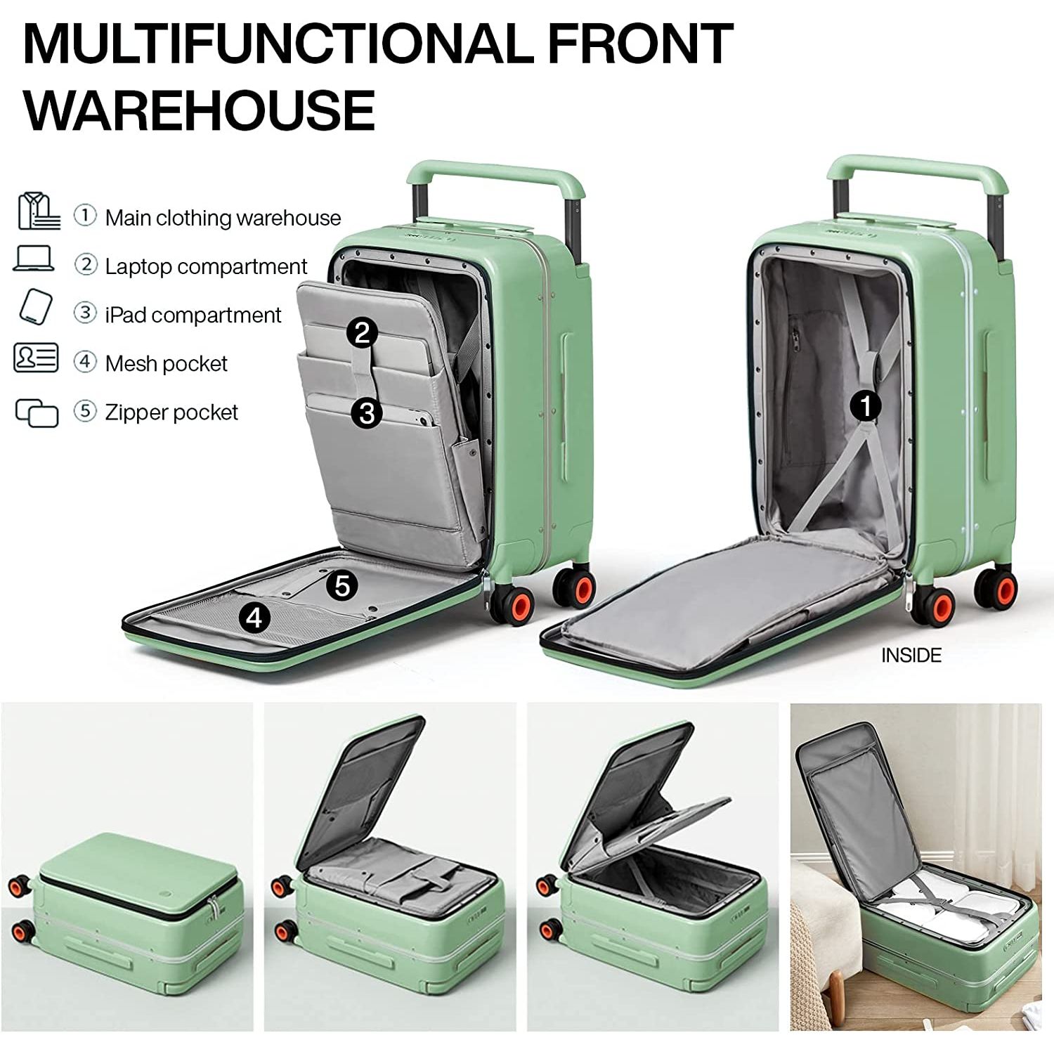 Luggage Wide Handle Luxury Design Rolling Travel Suitcase PC Hardside with Aluminum Frame Hollow Spinner Wheels, with Cover