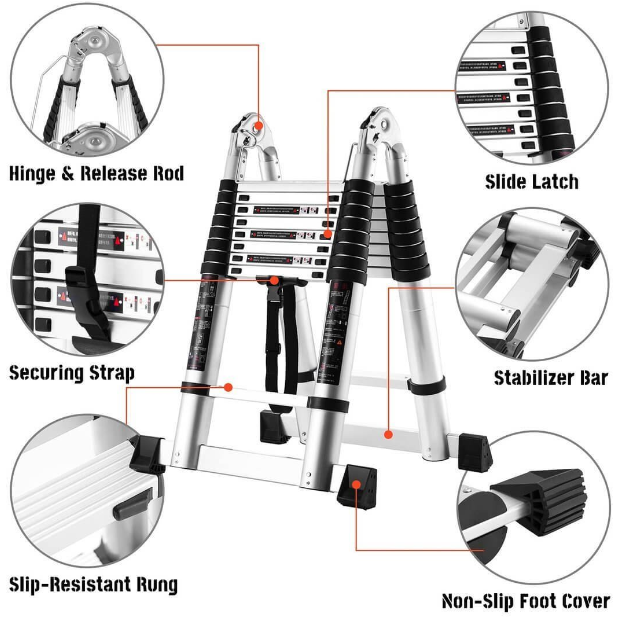 6.9 meters. Aluminum telescopic ladder