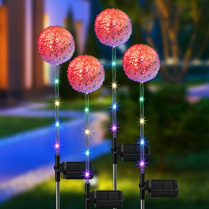 Outdoor Solar Dandelion Garden Stake Lights With Colorful String Lights