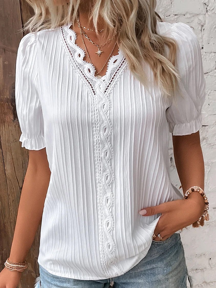 V Neck Plain Lace Elegant Shirt✨✨Buy 2 Free Shipping