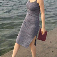 Grey Sporty Slim Slit Dress