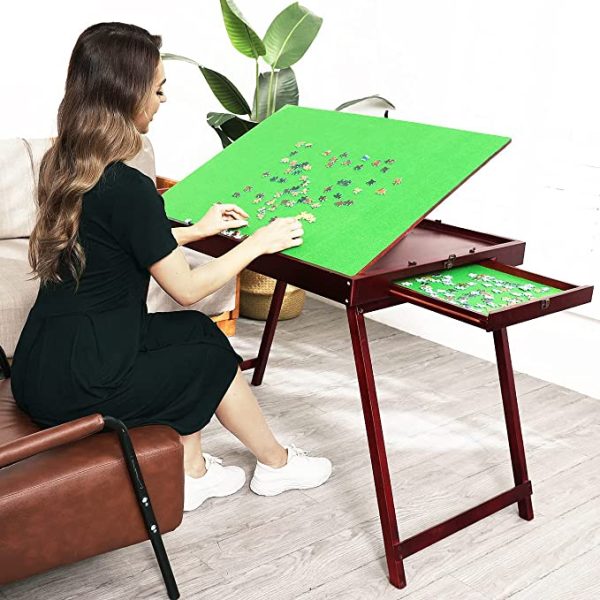 【】Wooden Jigsaw Puzzle Table, Portable Folding Puzzle Table for Adults Jigsaw Puzzle Tilting Board for 1500 Pieces Puzzles,Gift for Puzzle Enthusiast-Christmas Clearance Sale