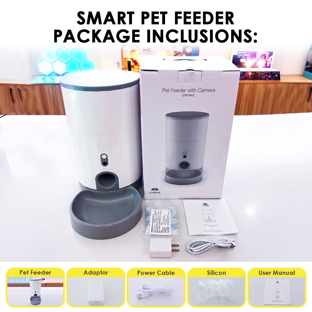 【F】CrabTek Automatic Pet Feeder w/ Wide Angle Camera and 2 way Audio Cat App Google Assistant Siri