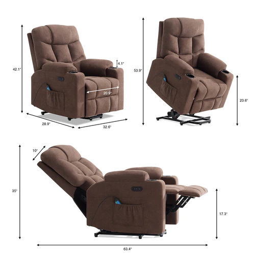 Furniwell Power Lift Chair Electric Recliner for Elderly Fabric Sofa With USB Charging