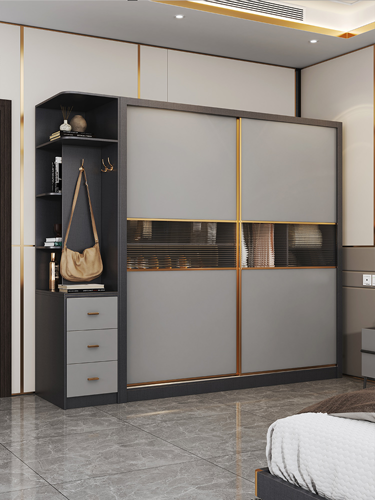 【F】Luxury wardrobe Sliding door Sliding door Simple modern household bedroom Simple adult assembly cabinet Two door wardrobe