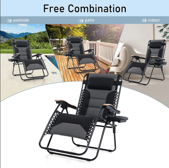 【Buy 1 Get 1 Free】Oversize Padded Zero Gravity Lounge Chair Wide Armrest Adjustable Recliner with Cup Holder