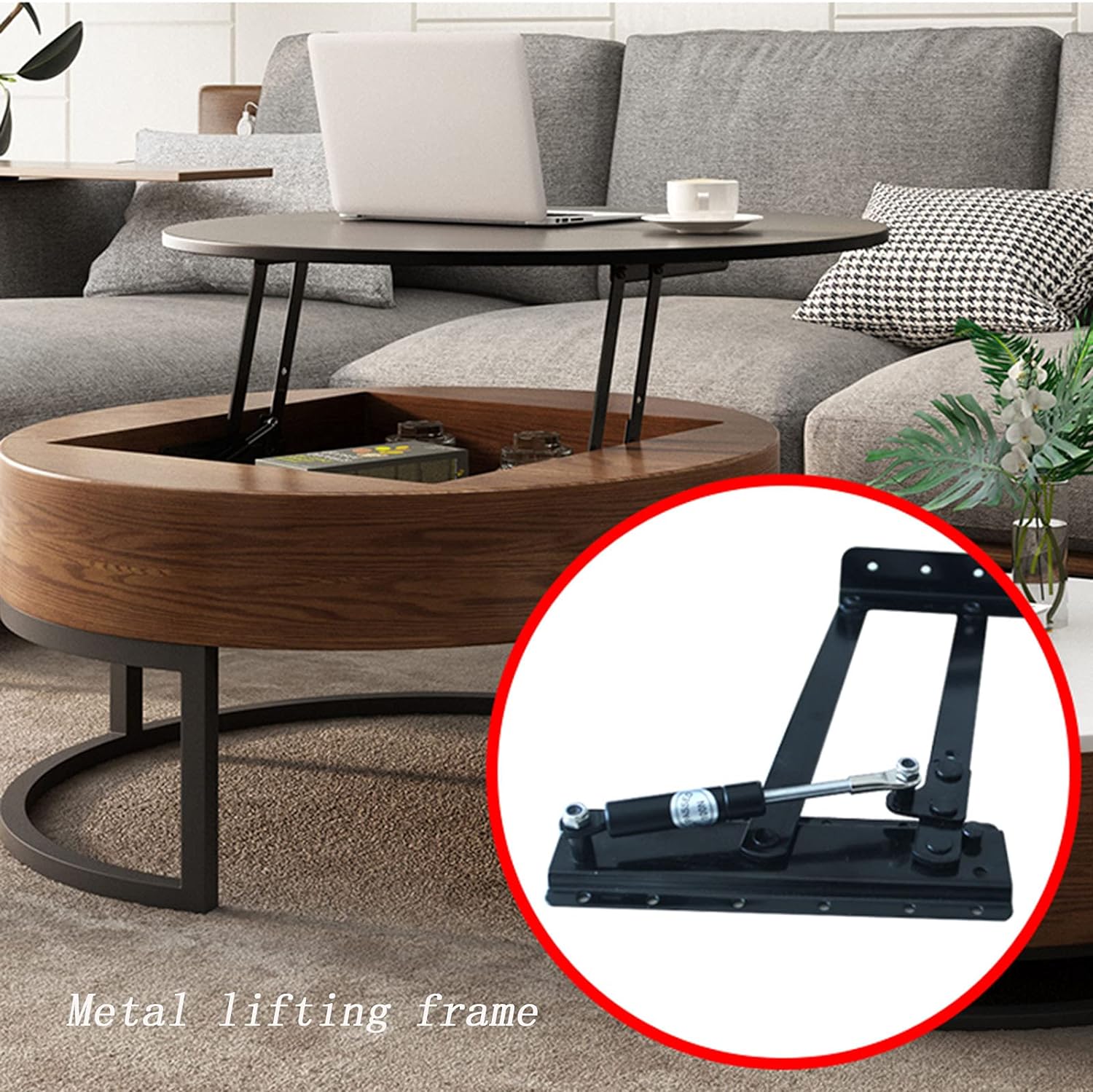 Round Lift Top Coffee Table, 2-Piece Nesting Sofa Side Table Set with Hidden Storage and Metal Frame, Office, Computer Desk for Home, Living Room, Balcony, Dining Room