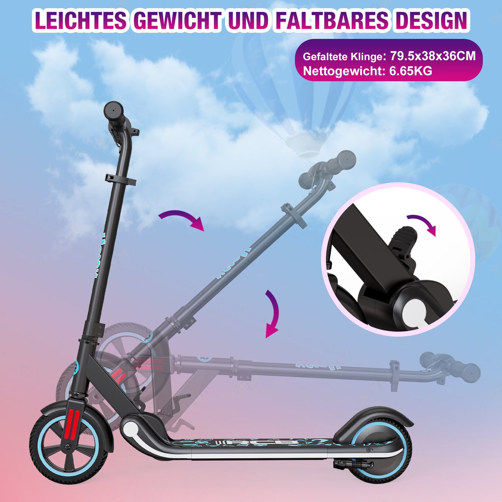 RCB mini scooter, children's scooter, foldable children's scooter 150W 16km/h