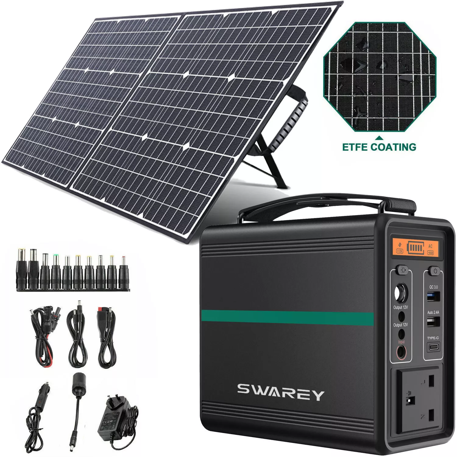 SWAREY 725.76Wh 518Wh Power Station Solar Generator W/ 100W Foldable Solar Panel