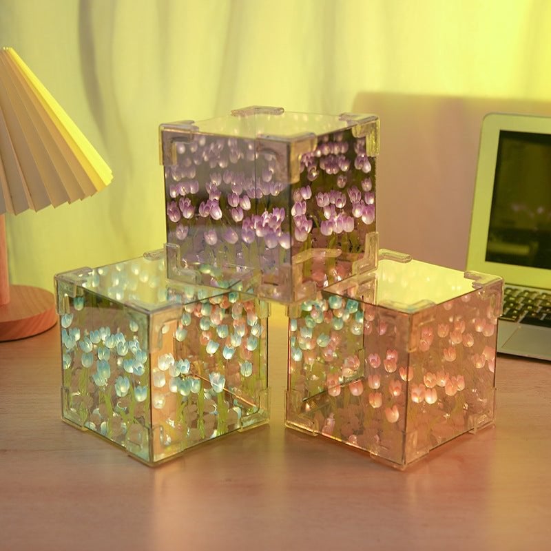 Handmade DIY Tulip Flower Magic Cube Mirror Night Light