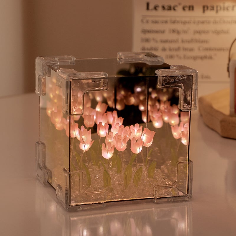 Handmade DIY Tulip Flower Magic Cube Mirror Night Light