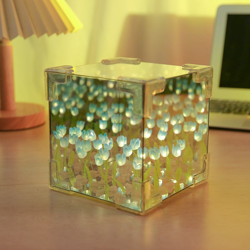 Handmade DIY Tulip Flower Magic Cube Mirror Night Light