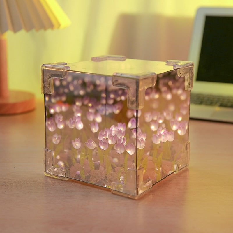 Handmade DIY Tulip Flower Magic Cube Mirror Night Light