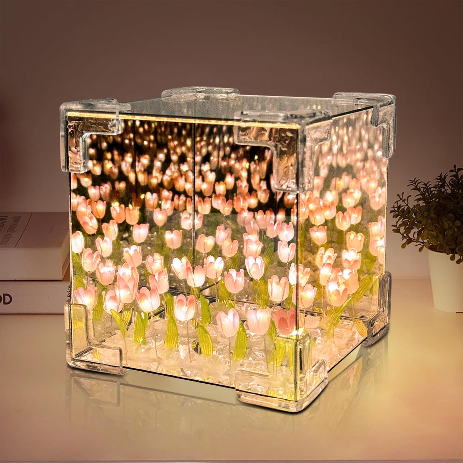 Handmade DIY Tulip Flower Magic Cube Mirror Night Light