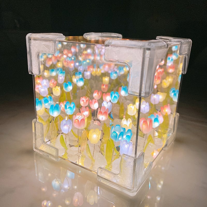 Handmade DIY Tulip Flower Magic Cube Mirror Night Light