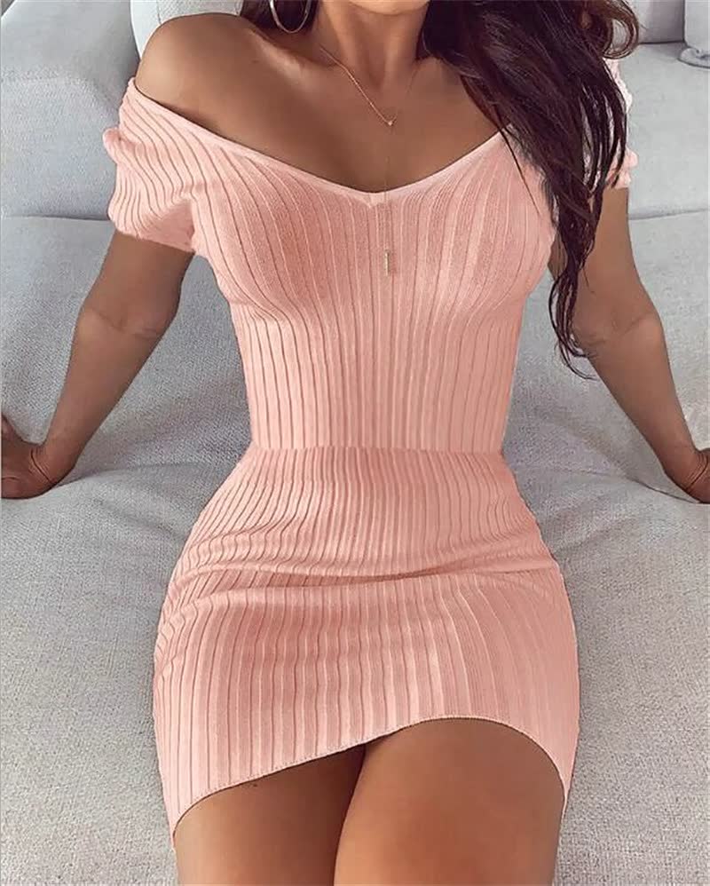 And Spring Sexy Deep V-neck Plain Slim Waist Pencil Dress