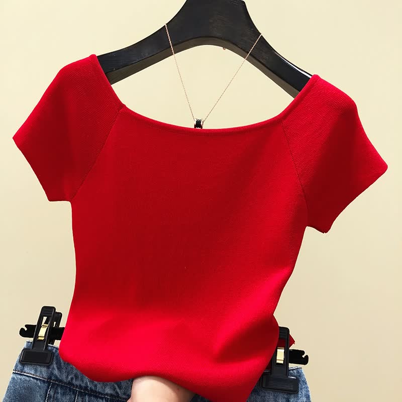 Short Sleeve Backless Fitting Viscose T Shirt