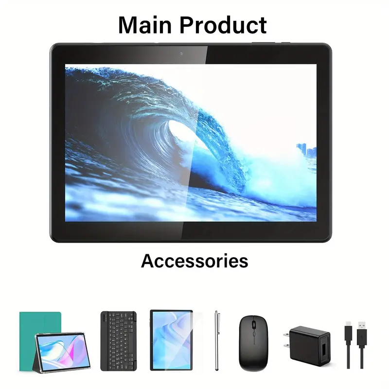 Android tablet with keyboard, 10-inch 2-in-1 tablet, card-slot and WiFi, 8000mAh battery, GMS certified