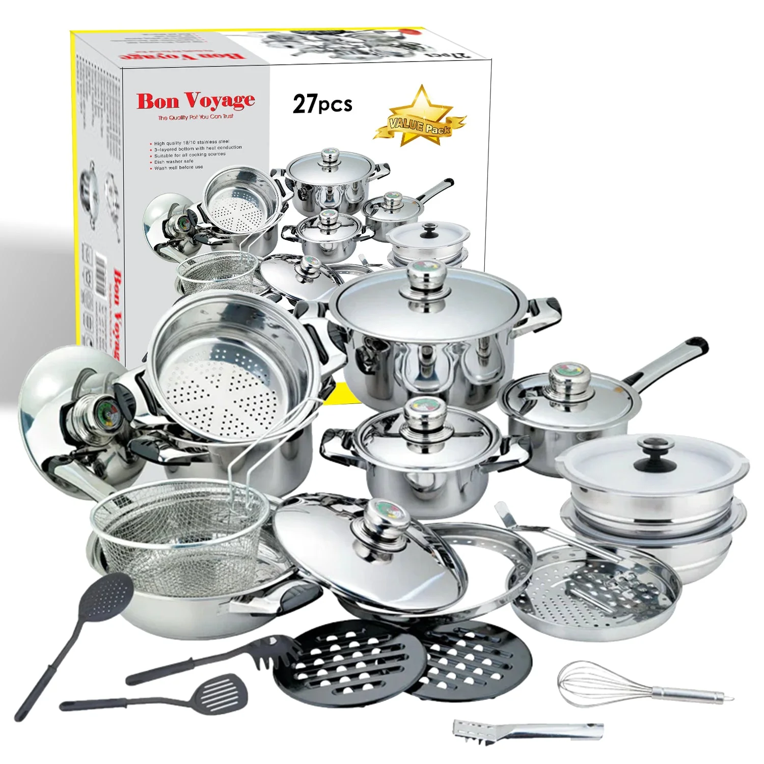 Amazing Deal! Bon Voyage 27PC HQ Stainless Pots Set (S27)