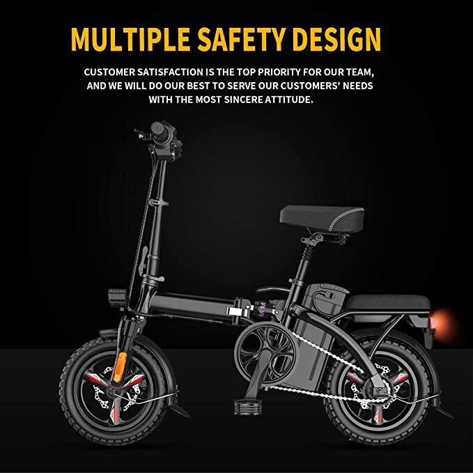 Multi-Shock Absorption Electric Bike,400W Motor 22MPH Max Speed, 14” Tire, 48V 15AH Removable Battery