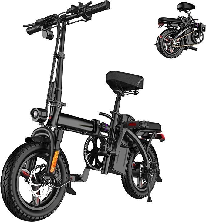 Multi-Shock Absorption Electric Bike,400W Motor 22MPH Max Speed, 14” Tire, 48V 15AH Removable Battery