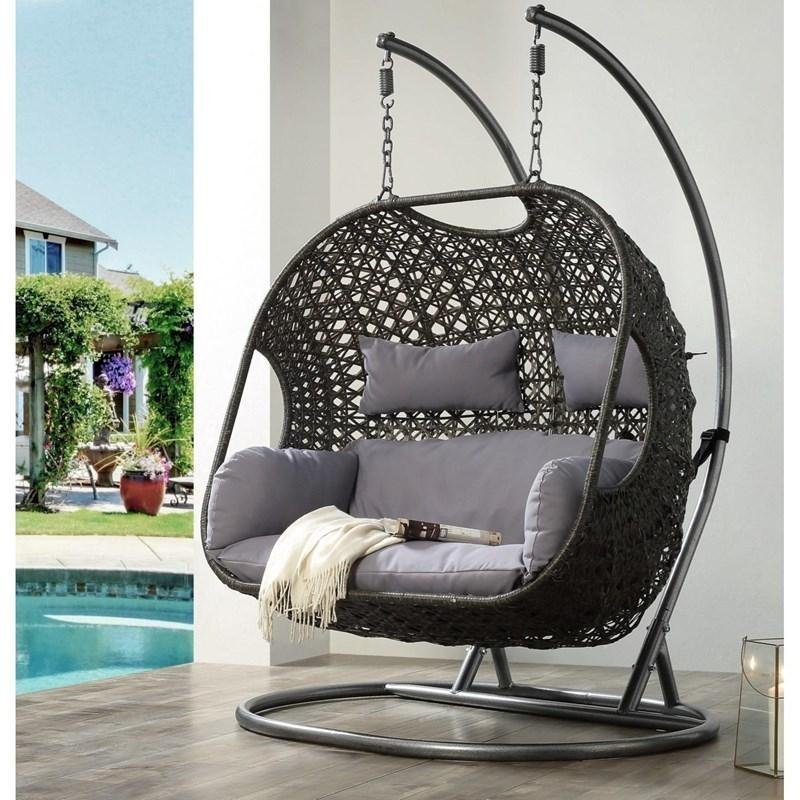 Patio Wicker Swing Chair With Stand Rain Cover Included