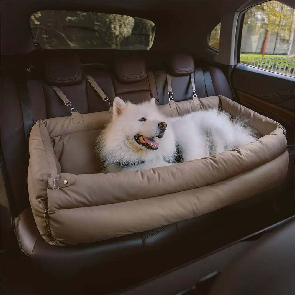 Deluxe Faux Leather Dog Car Seat Booster Bed