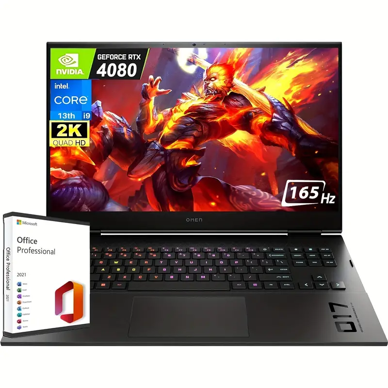 HP OMEN 17 Gaming Laptop 2024 Newest, Intel 24-Core I9-13900HX, 17.3" QHD 165Hz, 32GB DDR5, 1TB SSD, GeForce RTX 4080, With Microsoft Office Lifetime License, Backlit KB, WiFi 6E, Windows 11 Home