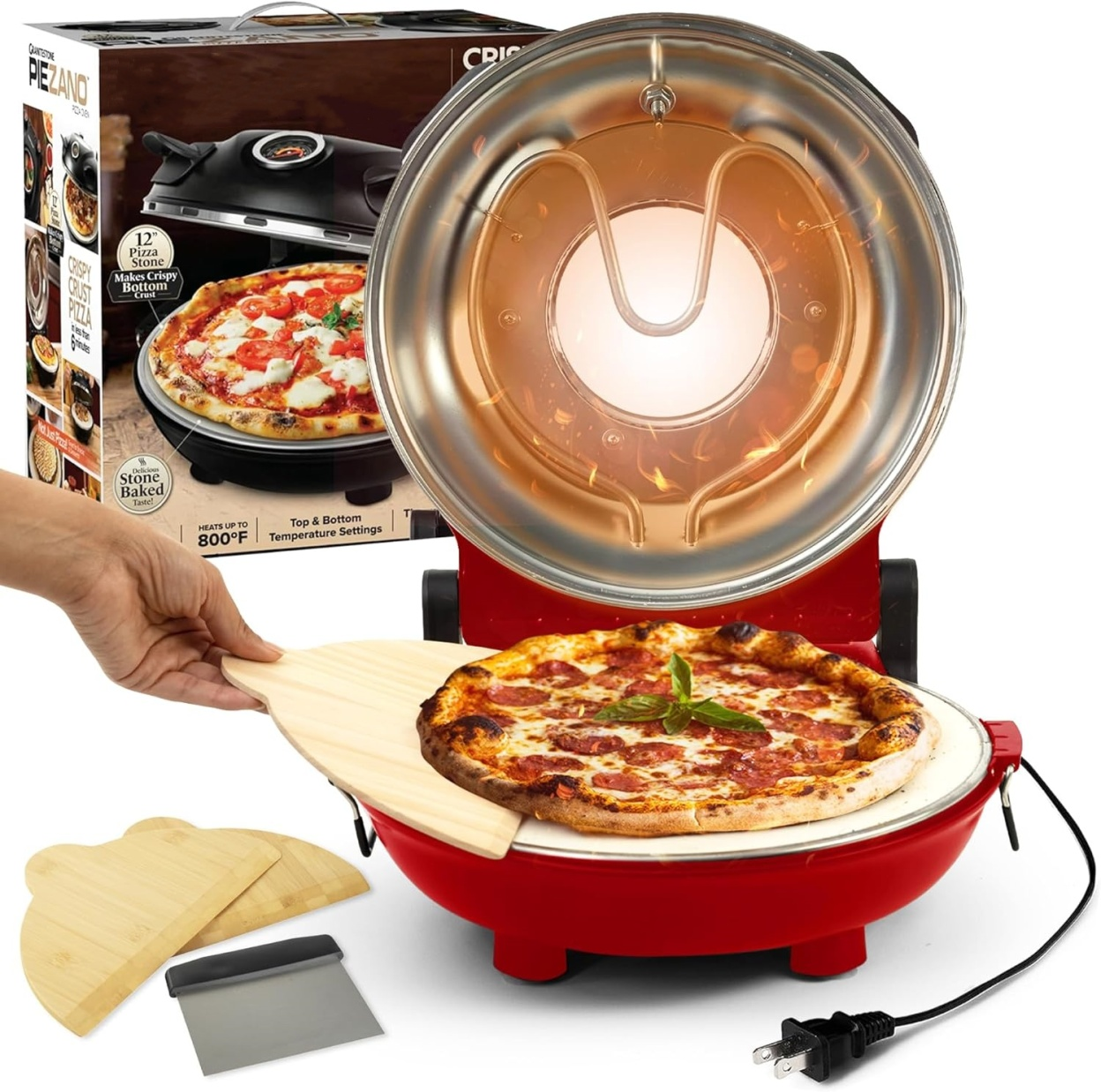 Crispy Crust Pizza Oven – Electric Pizza Oven Indoor Portable, 12 Inch Indoor Pizza Oven Countertop, Pizza Maker Heats up to 800˚F for Stone Baked Pizza at Home - Cream