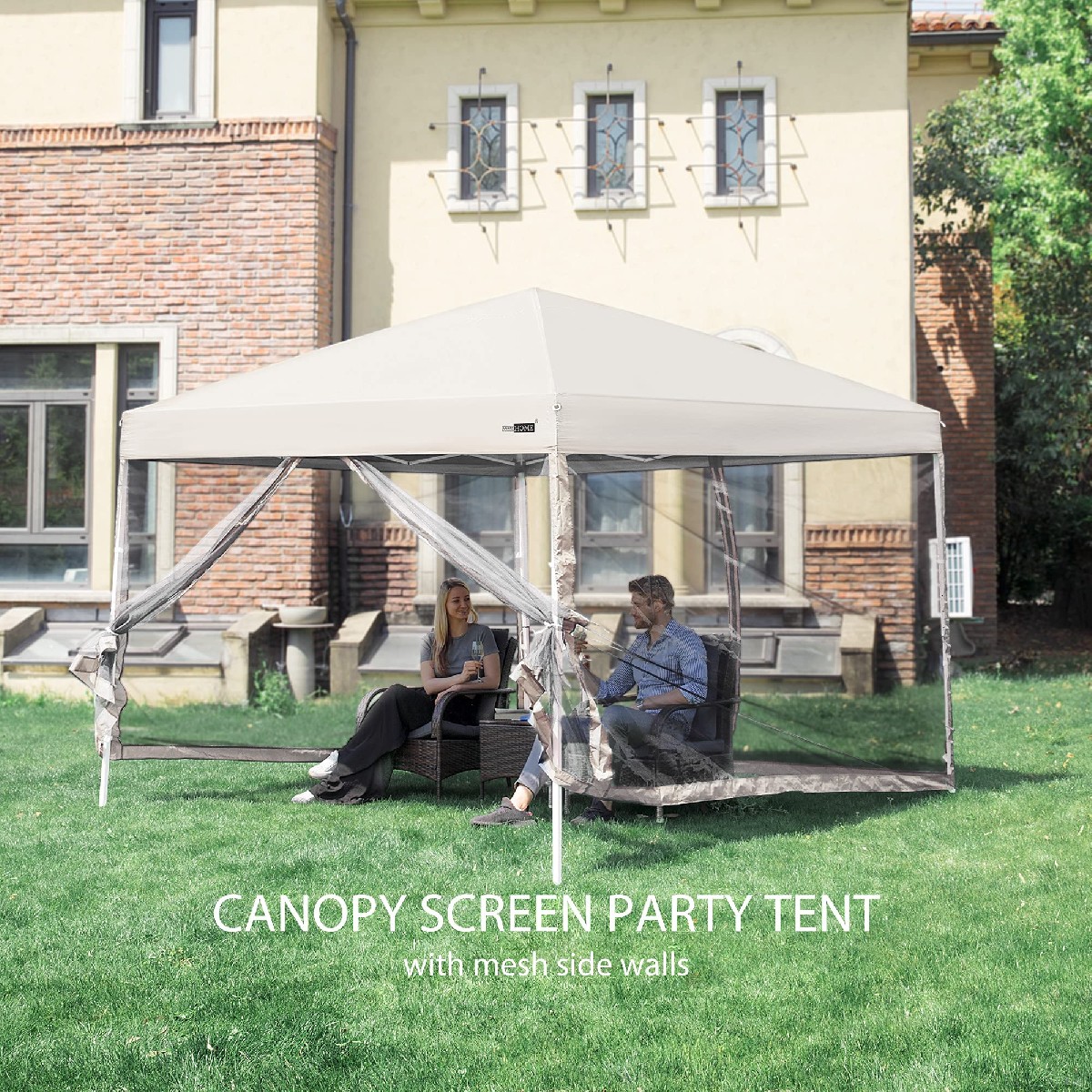 Oxford Easy Pop Up Canopy, 10x10 Outdoor Screen Tent with Mesh Mosquito Netting Side Walls for Camping Picnic Party Deck Yard Events