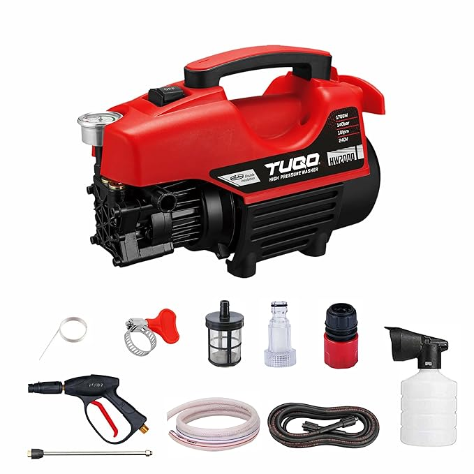 TUQO HW2000 High Pressure Car Washer Machine 1700 Watts, Pressure 140 Bar, 10L/Min Flow Rate and 9 Meter Hose Pipe with Professional 300ML Foam Cannon Snow Lance