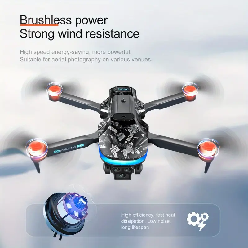 Newly Upgraded V182 Drone with Three Cameras, 8K Drone, Brushless Optical Flow, Smart Obstacle Avoidance, 50x Zoom, 360-degree Flip, Gesture Photography