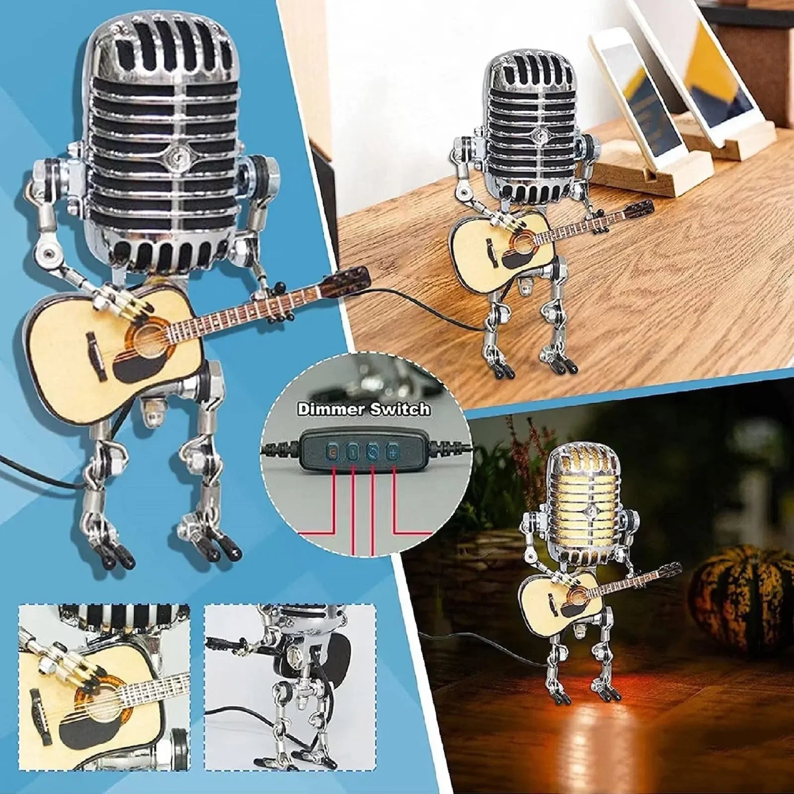 🎁Vintage Metal Microphone Robot Desk Lamp🎸