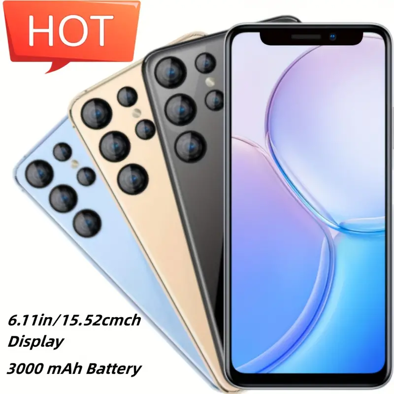 RAM 1GB+ROM 16GB, S22U Smartphone, 6.11-inch Screen, Dual SIM Card, Only SIM Card Supports 3GWCDMA: 850MHZ/1700MH/Z2100MHz, 3000A Battery Unlocks Phone With Phone Case, Comes With US Charger