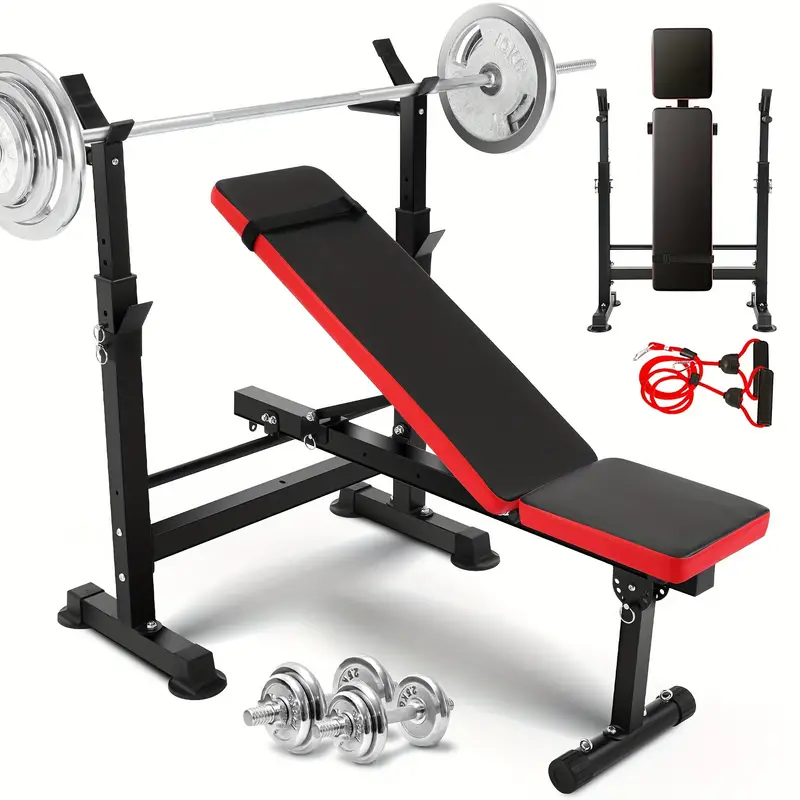 Professional All In One Weight Bench Set With Squat Rack, Adjustable & Foldable Workout Bench Press Set With Leg Developer, Preacher Curl Pad For Home Gym Full Body Workout