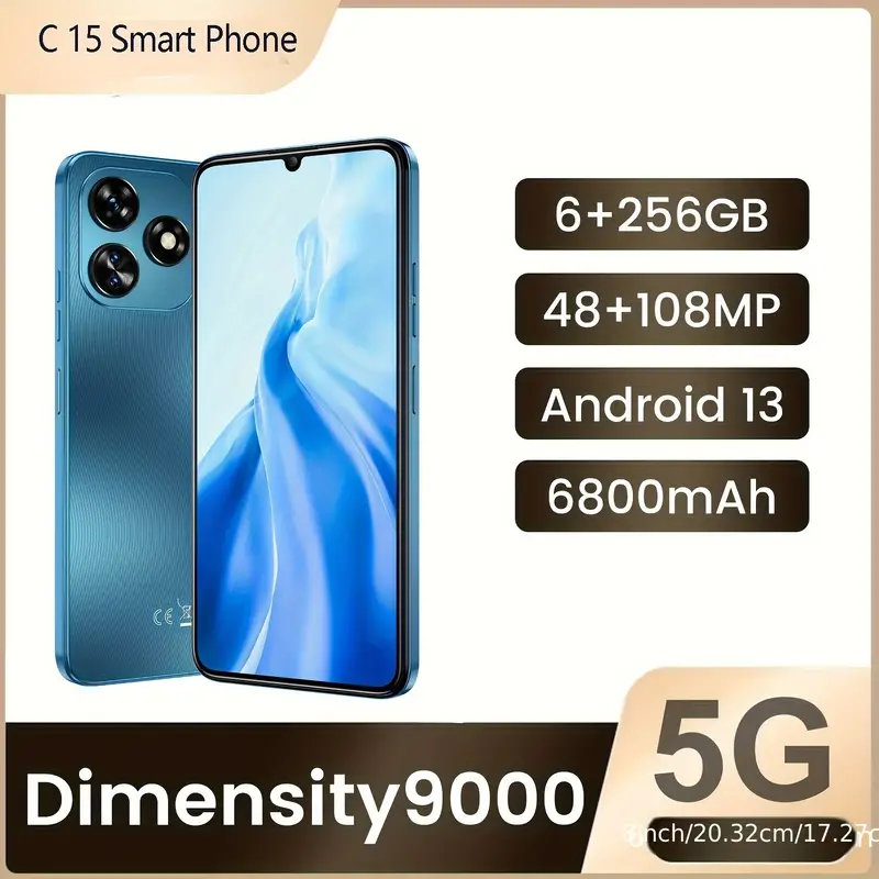 15 Smartphone, 6+256GB Unlocked Phone, Android 13.0, 48+108MP Zoom Camera, Mobile Phone With Build-in Pen, Long Battery Life 6800mAh, Dual SIM, 6.7" HD Screen, 5G/4G Phone