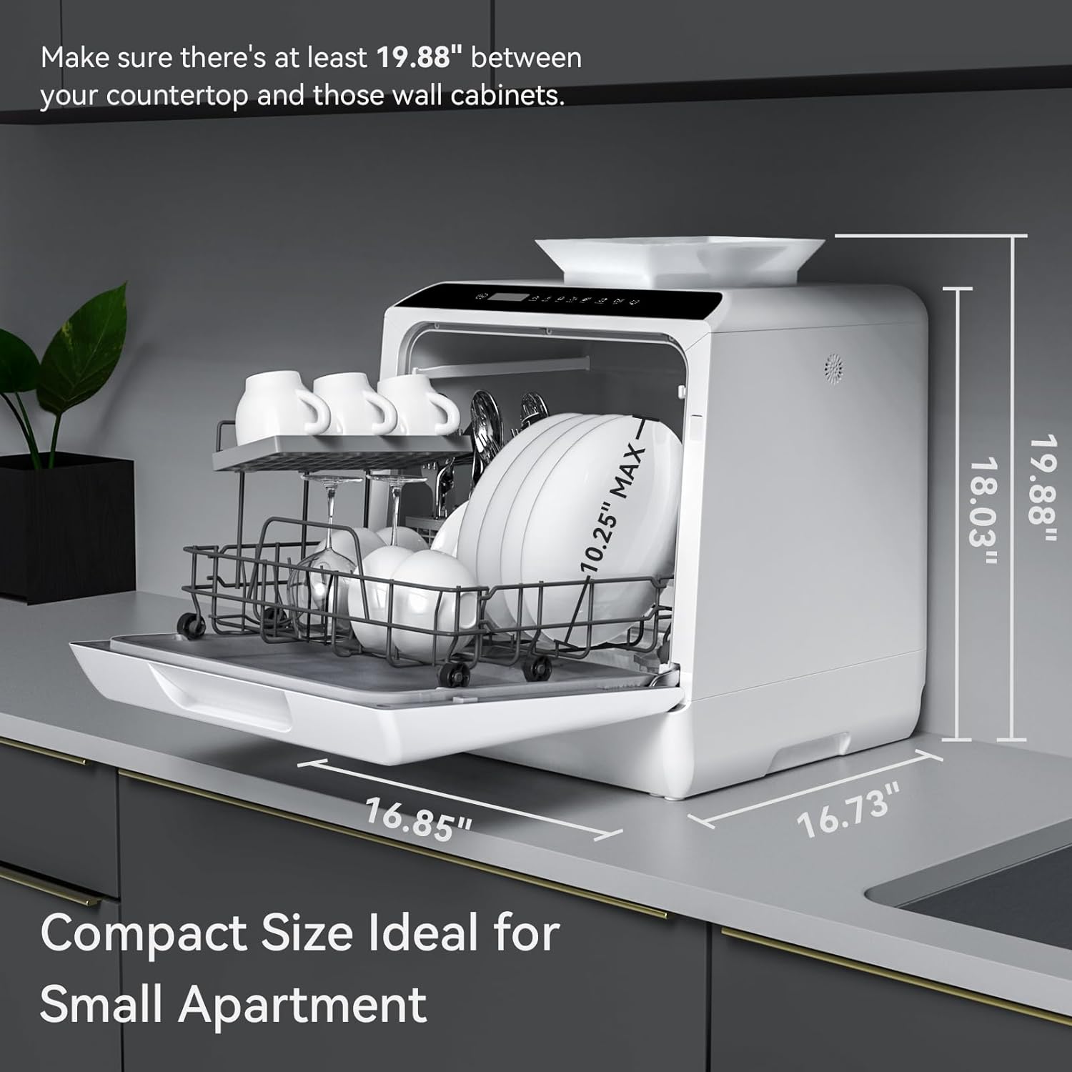 Hermitlux Countertop Dishwasher, 5 Washing Programs Portable Dishwasher