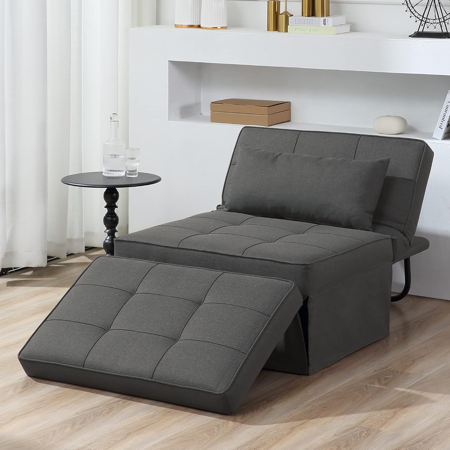 Sofa Bed, 4 in 1 Multifunctional Folding Footstool Breathable Velvet Sofa Bed with Adjustable Backrest Modern Convertible Chair【BUY MORE SAVE MORE】