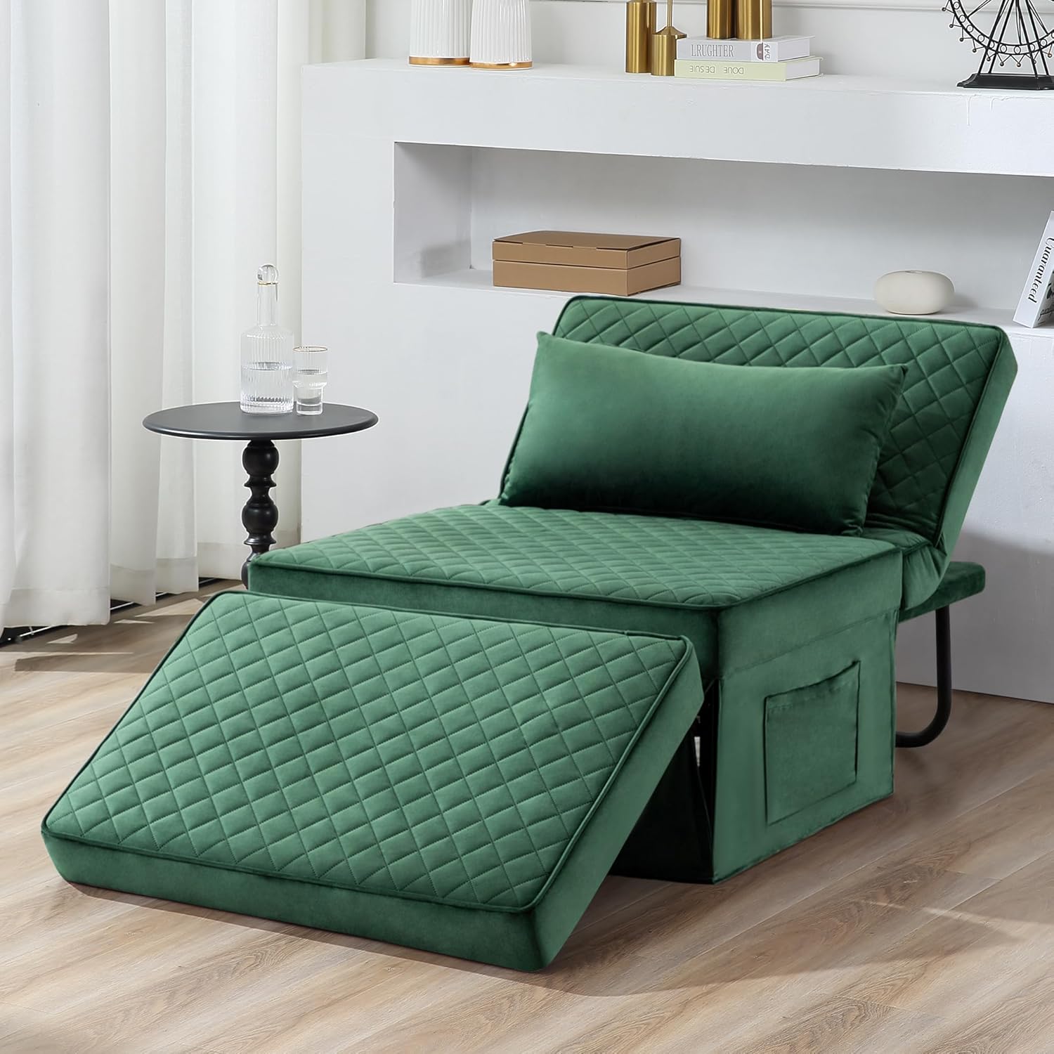 Sofa Bed, 4 in 1 Multifunctional Folding Footstool Breathable Velvet Sofa Bed with Adjustable Backrest Modern Convertible Chair【BUY MORE SAVE MORE】