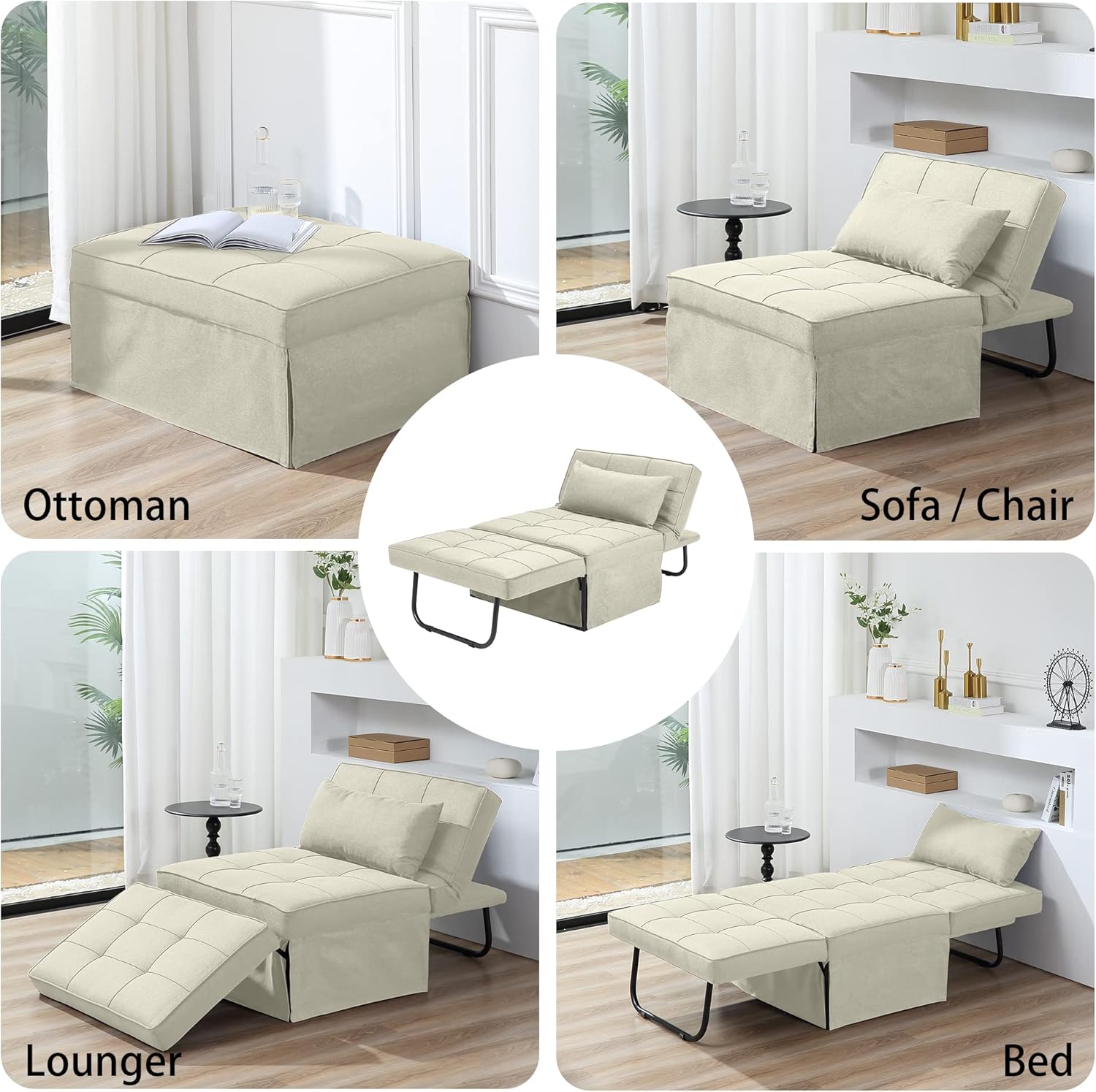 Sofa Bed, 4 in 1 Multifunctional Folding Footstool Breathable Velvet Sofa Bed with Adjustable Backrest Modern Convertible Chair【BUY MORE SAVE MORE】